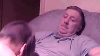 Old Guy Receives Blowjob From Young Skinhead Girl On Webcam