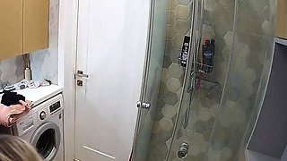 Sexy black amateur caught taking a shower on hidden cam