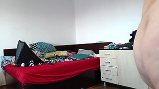 Amateur wife vacuuming in the bedroom. Amateur wife gives me a handjob until I cum.