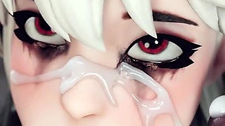 Cum Faced Tight Teen Slut Deepthroating BBC, Bald Pussy Ciri Squirts as She Deepthroats a Cock