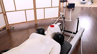 White latex doll gets her physical workout session with