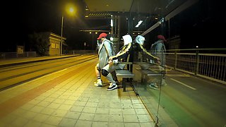 Really Risky Sex at a Bus Stop with a Young Stepsis That Ends with an Orgasm and a Cumshot