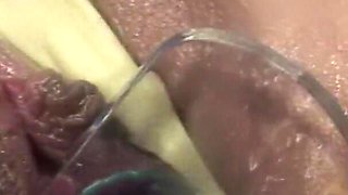 Brunette chick gets hammered and oiled