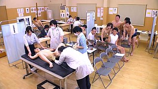 Pussy banged redhead asian getting creampie in group sex