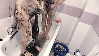 Amateur Couple Takes a Bath, Wife with Hairy Pussy, Big Ass, Big Tits.