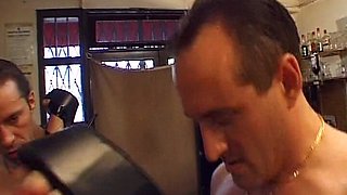 Petite French Waitress Pounded in Gang Bang Show