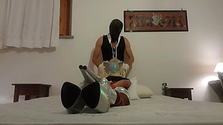 Laura with blonde pigtails and high heels throated and fucked