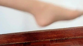 Beige Nylon and Super High Stilettos