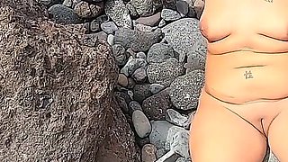 My Naked Short-haired Wife Sucks My Cock Outdoor on a Beach