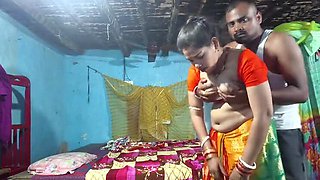 Hot Desi Bengali Bhabhi Sona in Orange Blouse - Big Boobs Press & Kissing Scene with Rahul