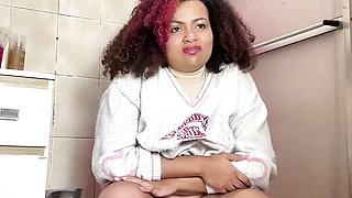 Chubby Girl Can't Stop Farting in Toilet with Belly Ache