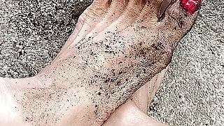 Melove Sexy dirty feet with Long Red Toe Nails