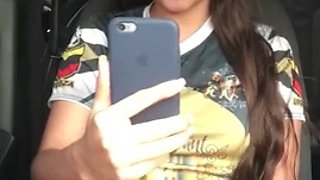 Sexy soccer player has a hot video call with her boyfriend