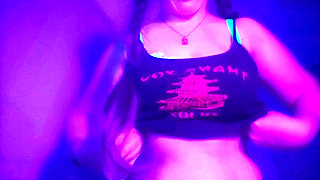 Late night vibes hot student dancing and playing on her room with webcam on