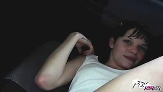 Real Amateur Brunette Rides Dick in Car - Pussy Creampie & Outdoor Fuck