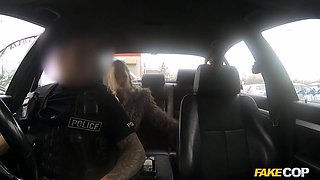 Cop takes busty blonda into a car scrap yard for a fucking fuck - faux cop