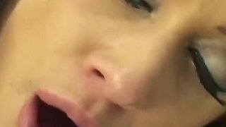 Hot and horny brunette with wet pussy masturbates in doctor's office then gets facial