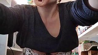 Hot Russian CamGirl Galina sucking cock in the shop hard and masturbate in the back room