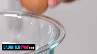 Daughterswap - Jill Kassidy and Arya Fae get sloppy while baking a pie for their stepdads pt.1