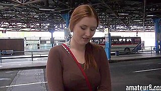 Amateur busty Eurobabe fucked in bus station for cash