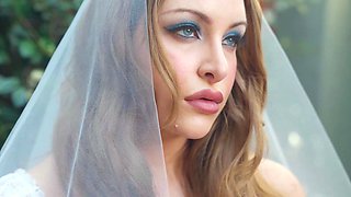 Redhead MILF bride flashes her big boobs