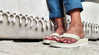 My Feet in Beige Platform Slides
