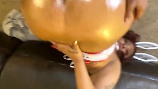 Curvy Ebony Bunny-girl Enjoys Hefty BBC In Her Big Depigmented Ass, While Eating Her GF's Pussy