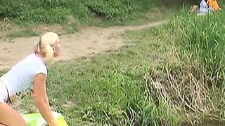 Very Slutty Teen Gets Excited Watching Two Old Grandpas Fucking Outdoors