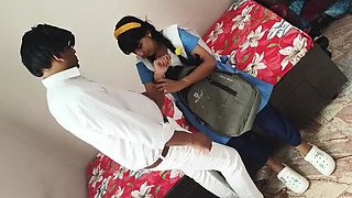 Indian schoolgirl teen rides teacher's big cock in uniform