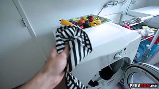 My frustrated stepmom jerked my dick off in the kitchen