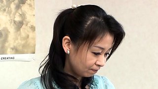 Bodacious Japanese housewife cums hard on a young dick