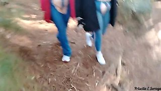 My Stepmom and Stepsister Flashing Their Big Asses and Natural Tits on a Trail Outdoor