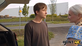 Hunt4k. blondie babe was so sad so hunter suggested her joy and she loved to rail his Big Dick