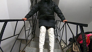 Downjacket Fetish on the Stairs Shiny Boots Bodystockings Sensual Touch 317