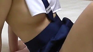 This Room a Girl Who Teases While Doing Fitness Exercises in an Apron-style Mini-skirt Uniform and Thong Panties