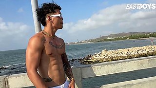 Exclusive latino muscle boy gets handjob his big dick