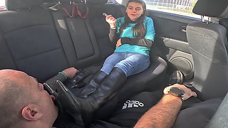 Amateur Boot Licking in the Car