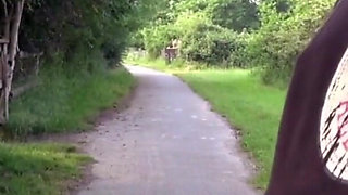 Big ass brunette enjoying in hard threesome outdoor fuck