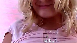 Hot blonde with huge tits masturbates her horny pussy for casting