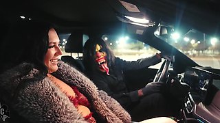 Phat-assed Brunette BBW Alex Blair Goes Nuts In the City At Night, Having Fun With Gibby The Clown