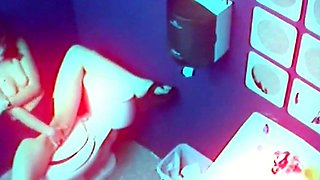 Solo slut masturbating in the office