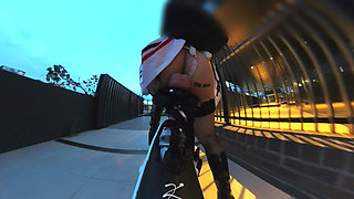 Massive dildo stuffed up ass and exposed in public