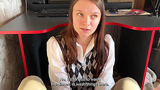 Stepdaughter Prevents Stepfather Play a Computer Game. but She Sucks Dick Well with a Swallow Part 1