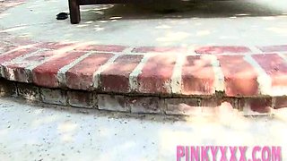 Real amateur urinates and fucks outdoors