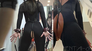 Crotch Rope Pussy Close-up: a Masochistic Slave Gives Her Master a Blow Job. Cum Drinking.