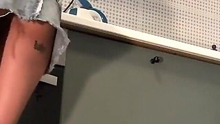 Two Beautiful Horny Tight Hot Sexy Raver Girls in Denim Skirt and Latex Mini Skirt Share the Same Kitchen