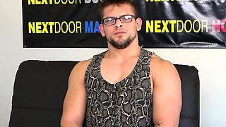Strong muscled jock solo masturbating