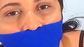 Over-the-mouth Sock Gagged 20-year-old Latina Amateur Gives Handjob Like a Pro!