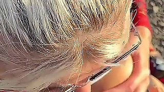 Selfie-blowjob in Public Place, Bike Ride with Naked Tits and Cum on Face