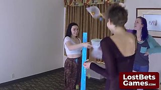 Lesbian Strip Game: Aften Opal and Celestina Blooms Play Elefino, Loser Gets Naked